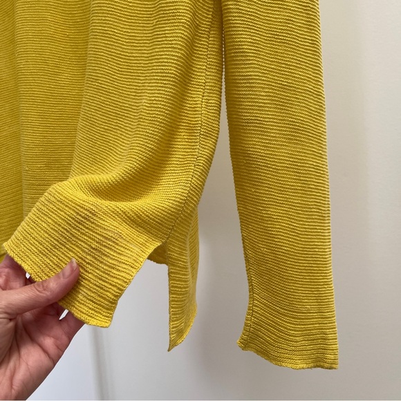 Eileen Fisher organic linen long sleeve sweater S yellow roll neck knit top - Picture 2 of 9
